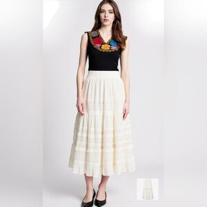 Handmade Women's Mexican Embroidered Floral Black Top Multicolor EUC